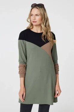 Colour Block Long Sleeve Short Dress