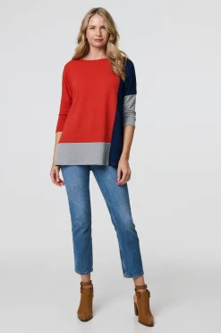 Colour Block Long Sleeve Relaxed Top
