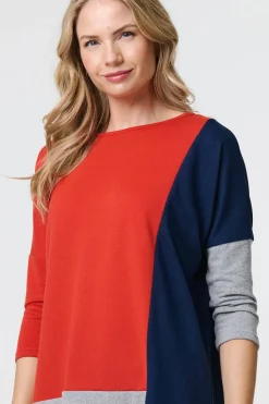 Colour Block Long Sleeve Relaxed Top