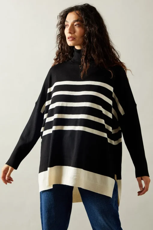 Colour Block Striped Poncho