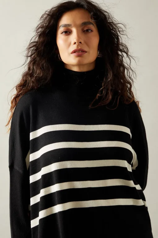 Colour Block Striped Poncho