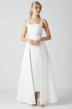 Column Satin Bridal Dress With Removable Belt Train