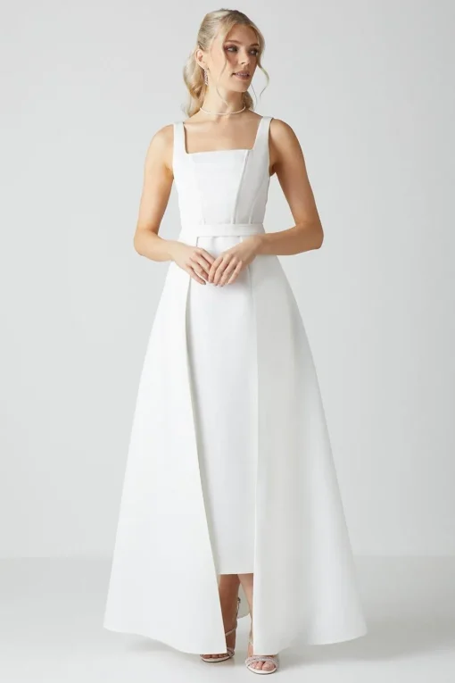 Column Satin Bridal Dress With Removable Belt Train