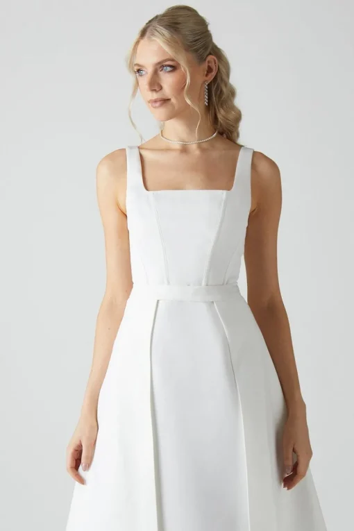 Column Satin Bridal Dress With Removable Belt Train