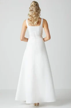 Column Satin Bridal Dress With Removable Belt Train