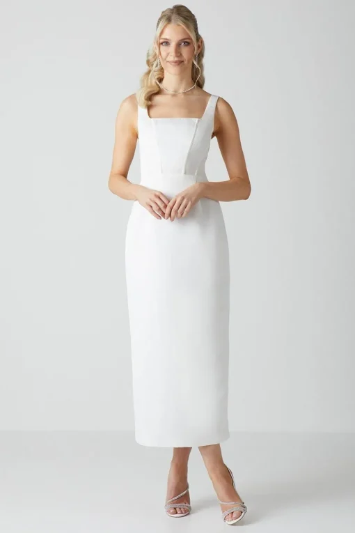 Column Satin Bridal Dress With Removable Belt Train
