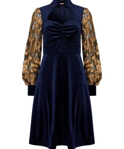 Contrast Embroidered Sleeve Velour Dress