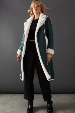 Contrast Faux Leather Edge To Edge Aviator Jacket