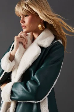 Contrast Faux Leather Edge To Edge Aviator Jacket