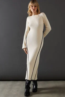 Contrast Frill Edge Rib Maxi Dress