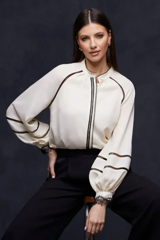 Contrast Ladder Trim Blouse