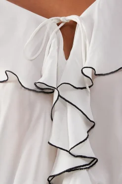 Contrast Stitch Ruffle Flared Sleeve Blouse