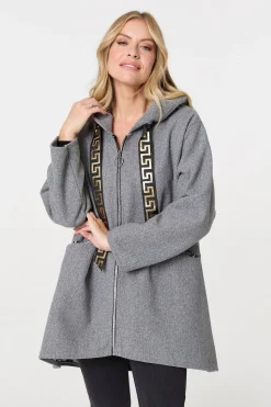 Contrast Trim Hood Turn-Up Sleeve Jacket