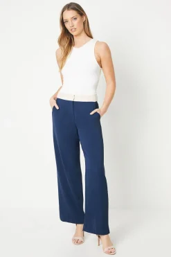 Contrast Waistband Wide Leg Trouser