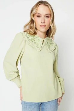 Cord Embroidered Collar Detail Top