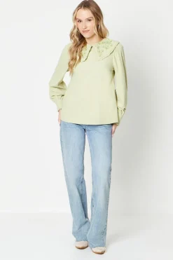 Cord Embroidered Collar Detail Top