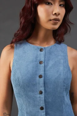 Cord Fitted Button Sleeveless Jumpsuit