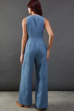 Cord Fitted Button Sleeveless Jumpsuit
