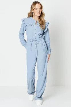 Cord Frill Drawstring Waist Jumpsuit