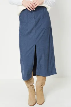 Cord Split Front Midi Skirt