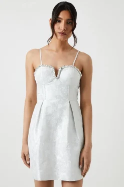 Corset Bodice Jacquard Mini Bridal Dress