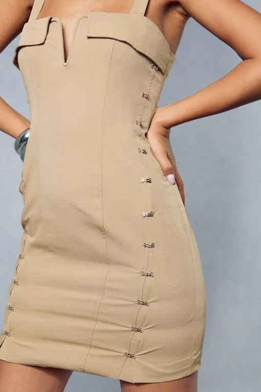Corseted V Bar Hook & Eye Trim Bodycon Mini Dress
