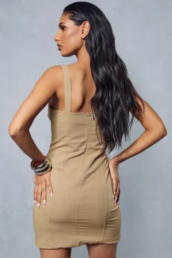 Corseted V Bar Hook & Eye Trim Bodycon Mini Dress