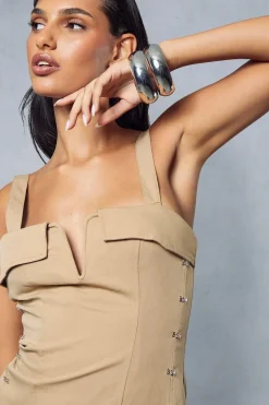 Corseted V Bar Hook & Eye Trim Bodycon Mini Dress
