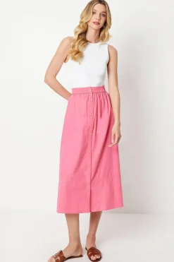Cotton Poplin Button Through Midi Skirt