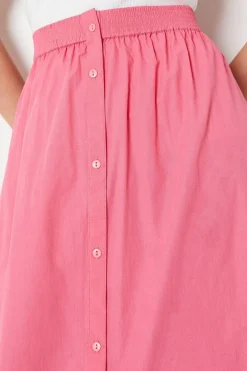 Cotton Poplin Button Through Midi Skirt