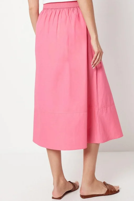 Cotton Poplin Button Through Midi Skirt