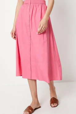 Cotton Poplin Button Through Midi Skirt