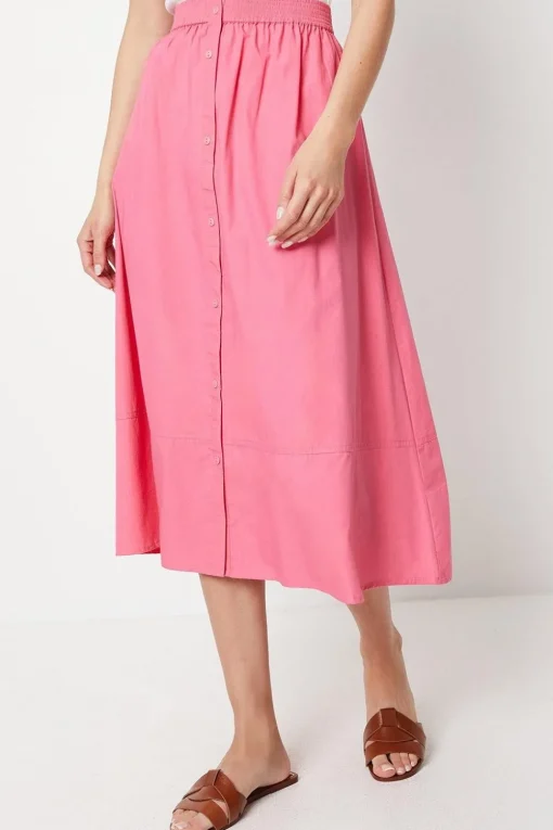 Cotton Poplin Button Through Midi Skirt