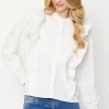 Cotton Poplin Pintuck Lace Trim Button Through Top