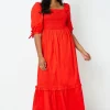 Cotton Poplin Shirred Midi Dress