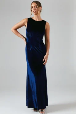 Cowl Back Velvet Bridesmaid Maxi Dress