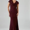 Cowl Front Lace Trim Maxi Bridesmaid Dress