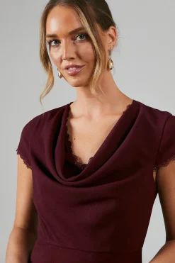 Cowl Front Lace Trim Maxi Bridesmaid Dress