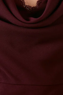 Cowl Front Lace Trim Maxi Bridesmaid Dress
