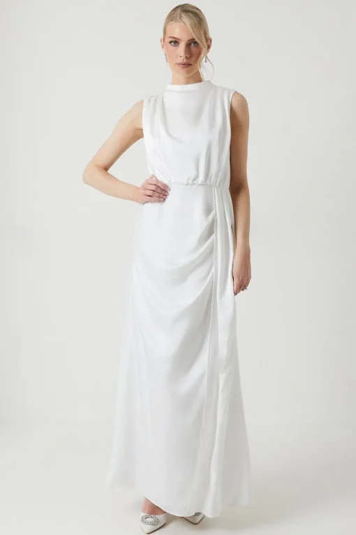Cowl Neck Slash Neck Bridal Dress
