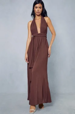 Crinkle Belted Waist Halterneck Backless Wide Leg Jumpsuit