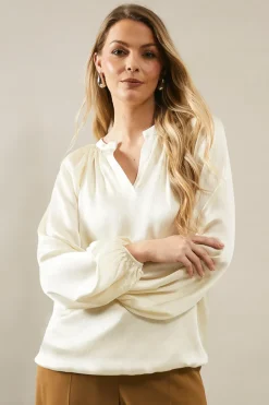 Crinkle Satin Balloon Sleeve Blouse