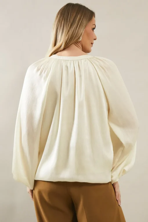 Crinkle Satin Balloon Sleeve Blouse