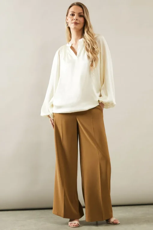 Crinkle Satin Balloon Sleeve Blouse