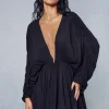Crinkle Sheer Plunge Front Volume Playsuit