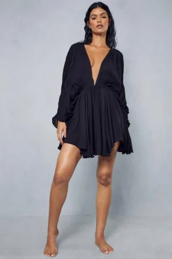 Crinkle Sheer Plunge Front Volume Playsuit