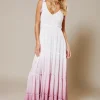 Crinkle Viscose Ombre Tiered Tie Maxi Dress