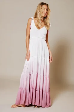 Crinkle Viscose Ombre Tiered Tie Maxi Dress