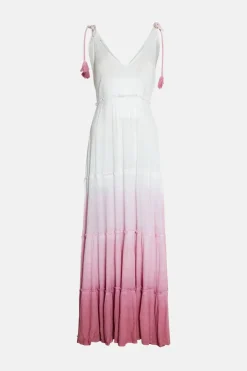 Crinkle Viscose Ombre Tiered Tie Maxi Dress