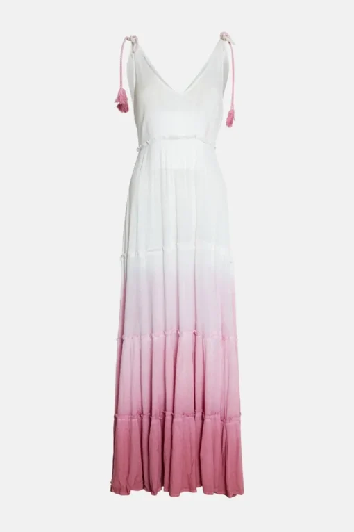 Crinkle Viscose Ombre Tiered Tie Maxi Dress